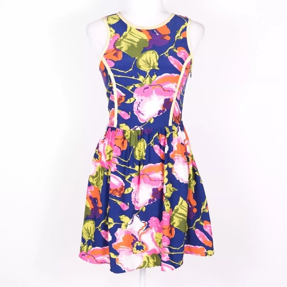Parker Silk Floral Lace Up Open Back Fit & Flare Summer Dress - SZ Medium - Picture 1 of 7